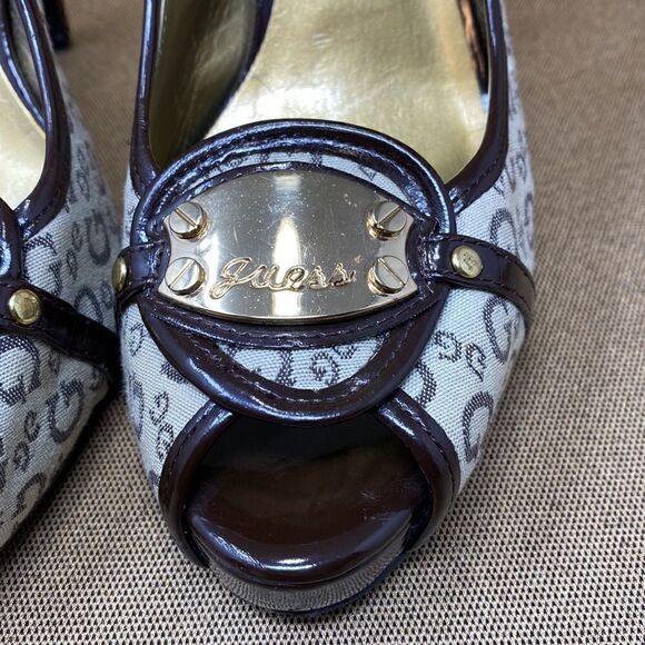 Guess Monogram Peep Toe Platform Slingback Heels - Picture 10 of 13